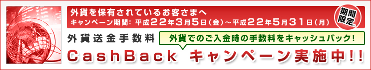 外貨を保有されているお客さまへ外貨送金手数料CashBackキャンペーン実施中!!