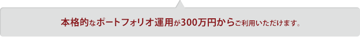 本格的なポートフォリオ運用が300万円からご利用いただけます。