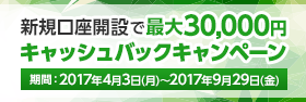 新規口座開設で最大30,000円キャッシュバックキャンペーン