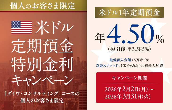 個人のお客さま限定 米ドル定期預金特別金利キャンペーン