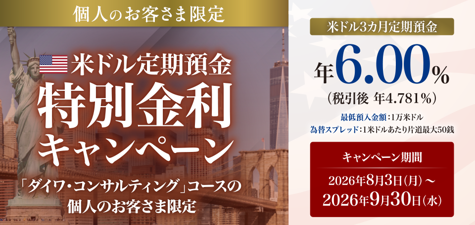 個人のお客さま限定 米ドル定期預金特別金利キャンペーン