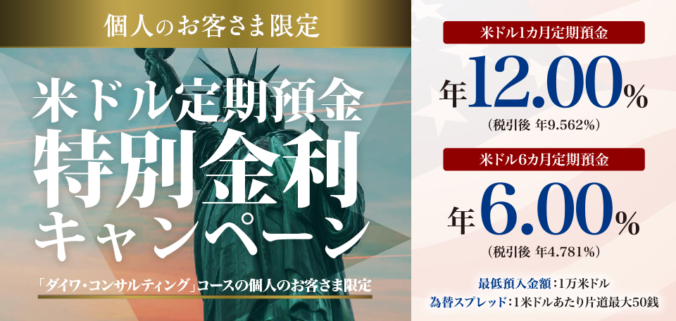 個人のお客さま限定 米ドル定期預金特別金利キャンペーン