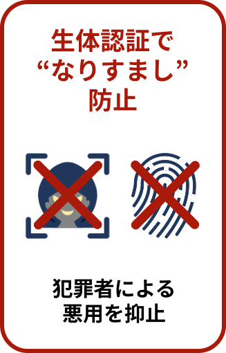 生体認証でなりすまし防止　犯罪者による悪用を防止