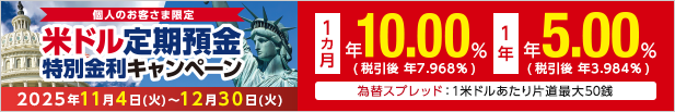個人のお客さま限定 米ドル定期預金特別金利キャンペーン