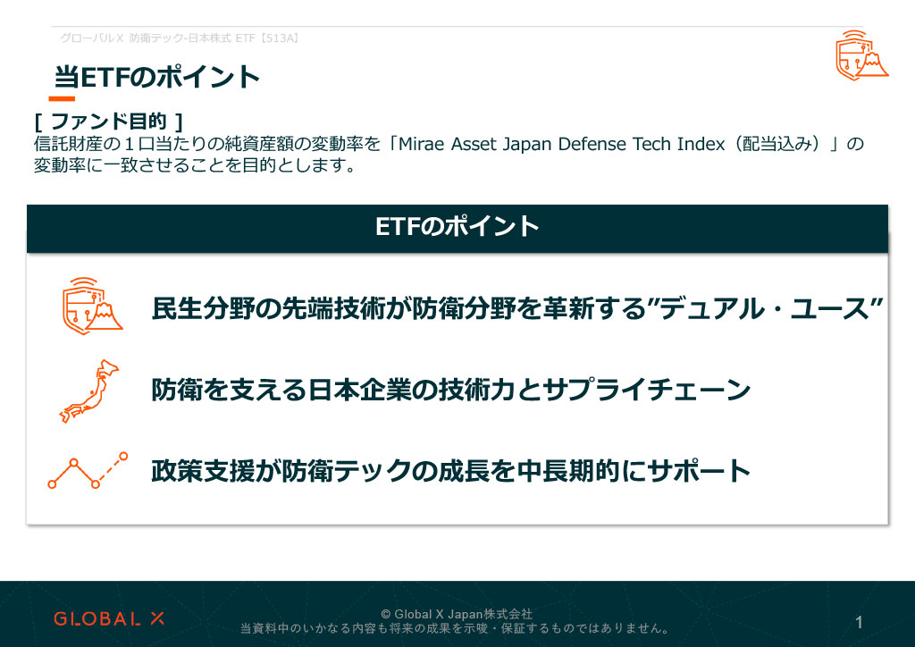 グローバルX 防衛テック-日本株式 ETF 資料 ページ1
