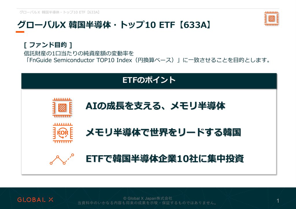 グローバルX 韓国半導体・トップ10 ETF 資料 ページ1