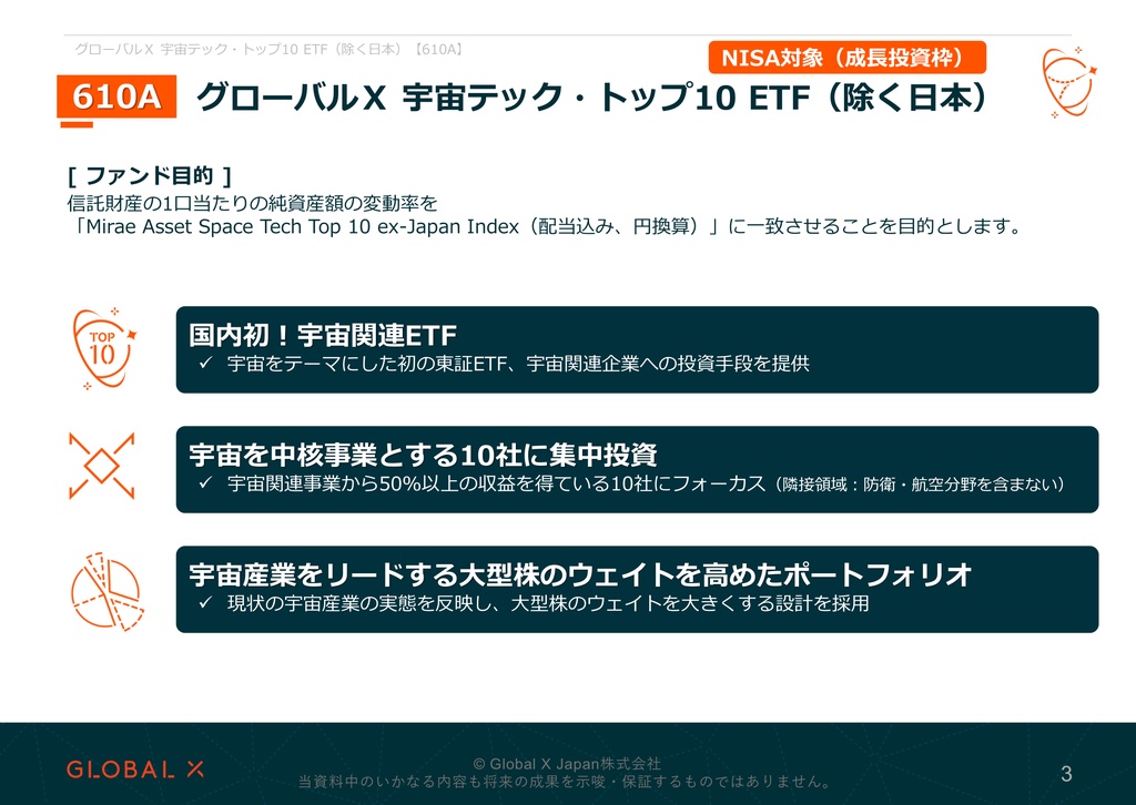 グローバルX 宇宙テック・トップ10 ETF 資料 ページ3