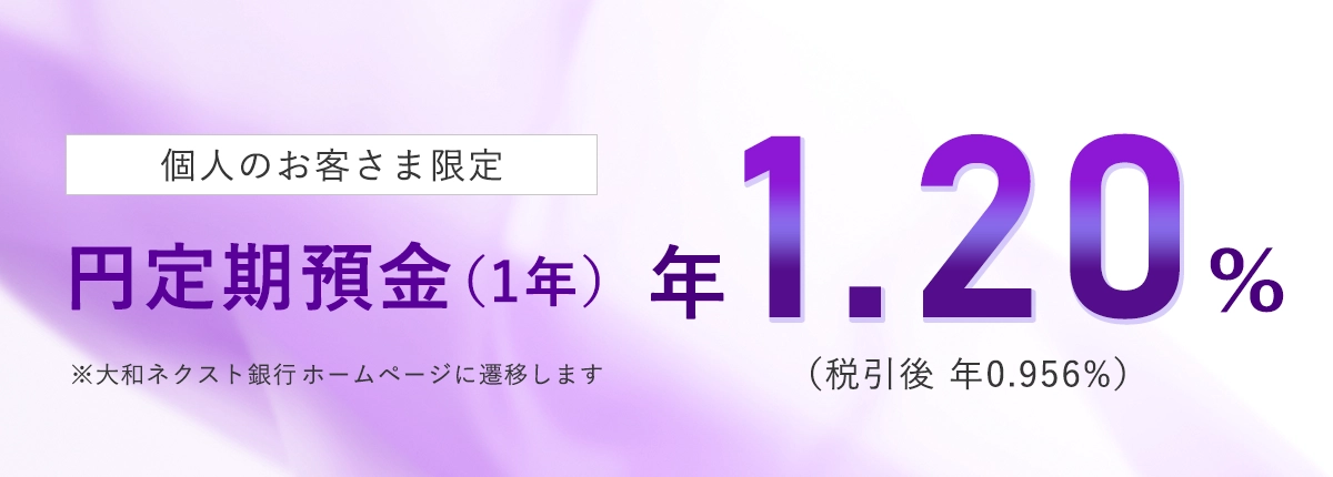 個人のお客さま限定 円定期預金(1年)年1.20%