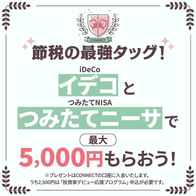 節税の最強タッグ!イデコとつみたてニーサでもれなく5,000円もらおう!